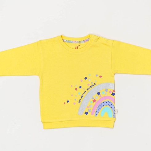 H By Hamleys Girls Full Sleeve Sweatshirt Rainbow Design-Yellow