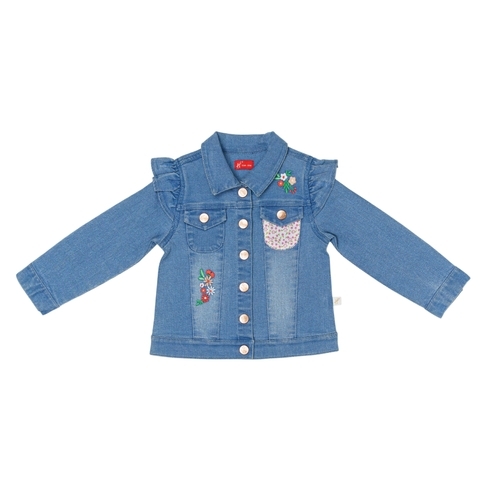 H By Hamleys Girls Full Sleeve Denim Jacket Patchwork And Frill Details-Blue