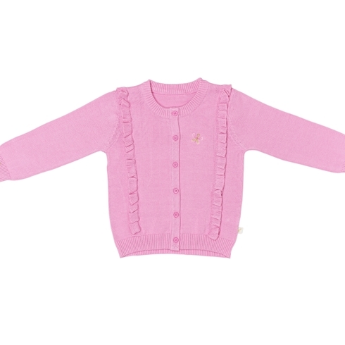 H by Hamleys Girls Full Sleeve Sweater Frill Design-Pink