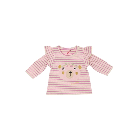 H By Hamleys Girls Full Sleeve T Shirt Striped Bear Design-Multicolor