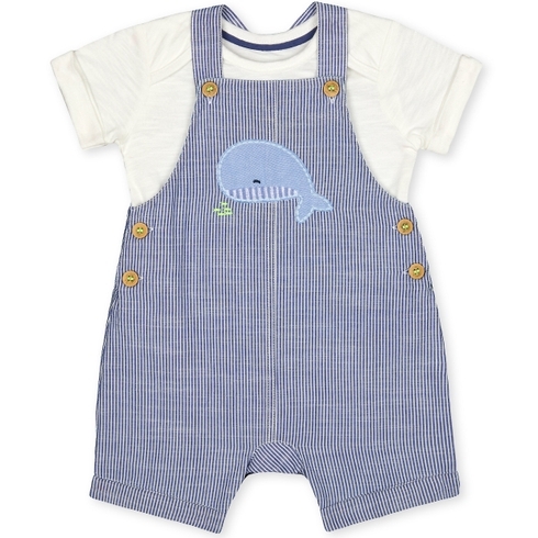 Boys Half Sleeves Whale Patch Work Dungaree Set - Blue