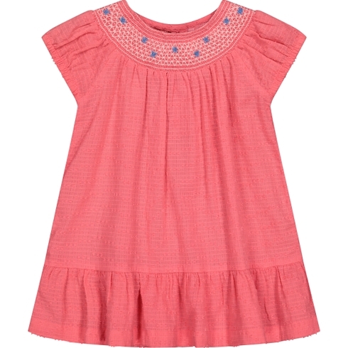 Girls Half Sleeves Embroidered Dress - Pink