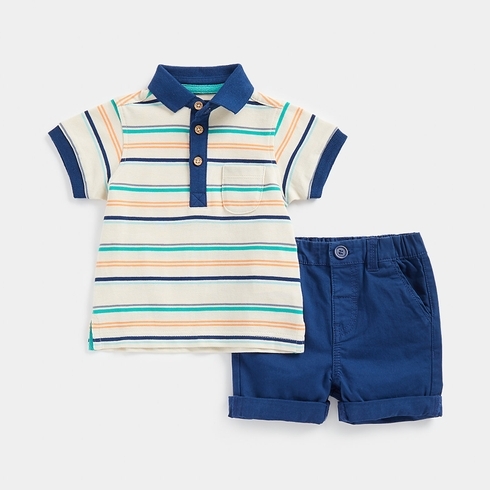 Mothercare Boys Half-Sleeves Striped Short T-shirt set -Multicolor