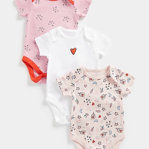 Mothercare Unisex Half Sleeves Bodysuit-Pack Of 3-Multicolor
