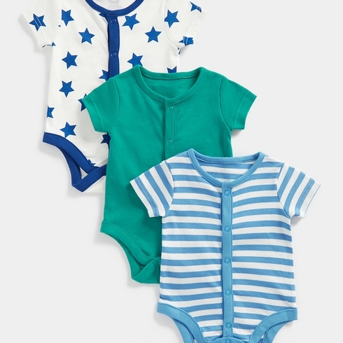 Mothercare Boys Half Sleeves Bodysuit-Pack Of 3-Multicolor