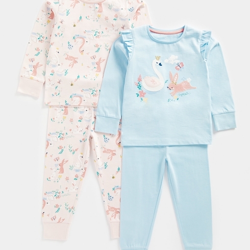 Mothercare Girls Full Sleeves Bunnie Design Pyjama-Pack Of 2-Multicolor