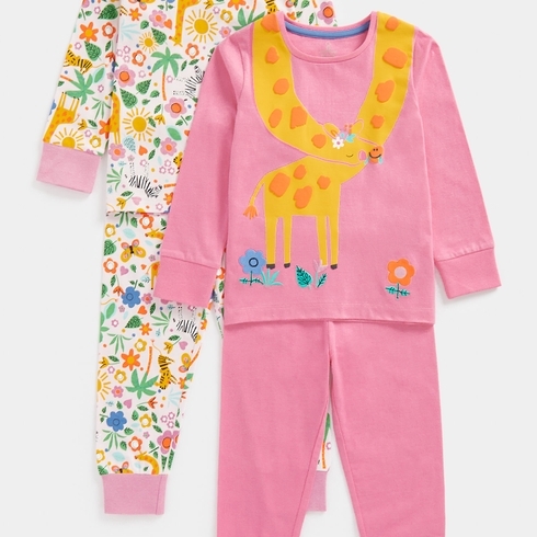 Mothercare Girls Full Sleeves Giraffe Print Pyjama-Pack Of 2-Multicolor