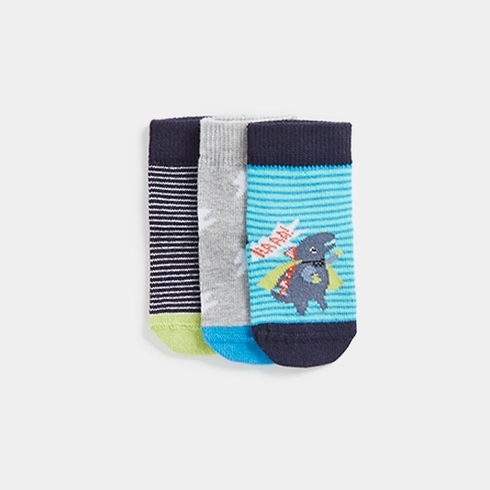 Mothercare Boys Dino Deisgn Socks-Pack Of 3-Multicolor