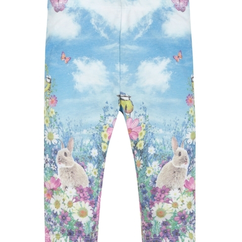 Girls Bunny And Floral Photographic Leggings - Blue