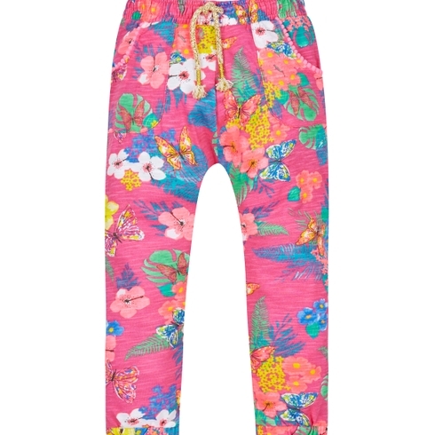 Girls Floral Print Hareem Trousers - Multicolor