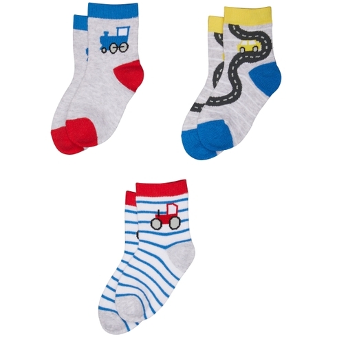 Boys Trains And Tractors Socks - 3 Pack - Multicolor