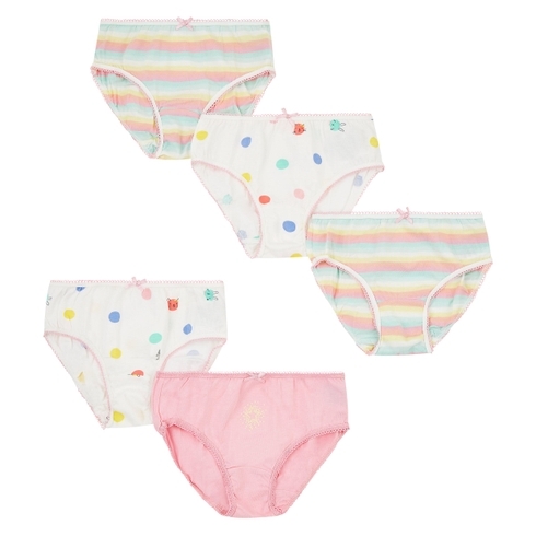 Girls Flower And Spot Briefs - 5 Pack - Multicolor