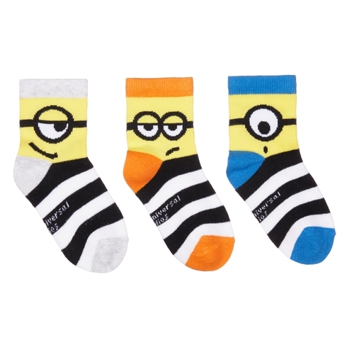 Boys Minion Socks - 3 Pack - Multicolor