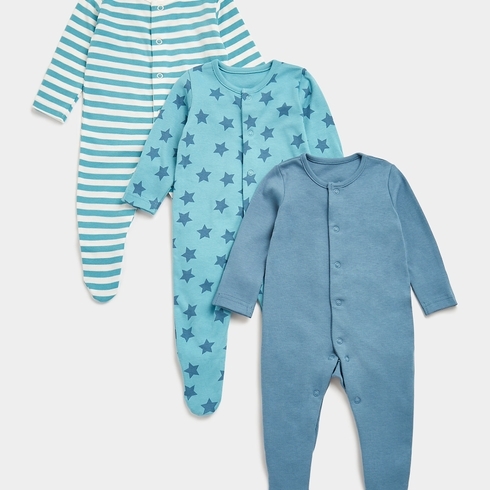 Mothercare Boys Full Sleeves All In One -Pack Of 3 -Blue