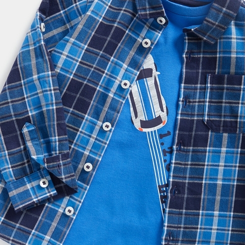 Mothercare Boys Full Sleeves Shirt & Tshirt Set -Pack Of 2 -Blue