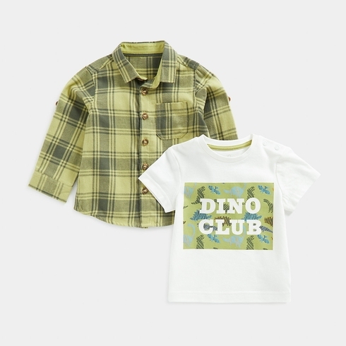 Mothercare Boys Full Sleeves Shirt & Tshirt Set -Pack Of 2 -Green