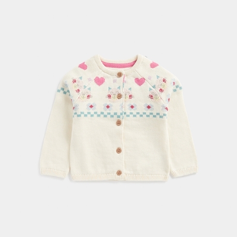 Mothercare Candy Kitty Girls Full Sleeves Sweater -Cream