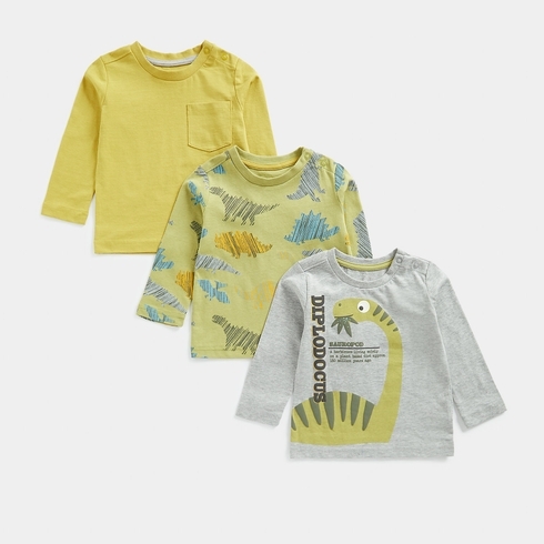 Mothercare Jurassic Museum Boys Full Sleeves Round Neck Tee -Pack Of 3 -Multi