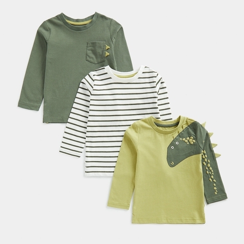 Mothercare Jurassic Museum Boys Full Sleeves Round Neck Tee -Pack Of 3 -Green