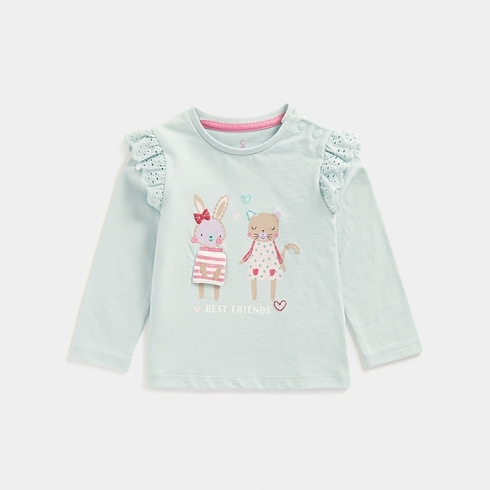 Mothercare Candy Kitty Girls Full Sleeves Round Neck Tee -Blue