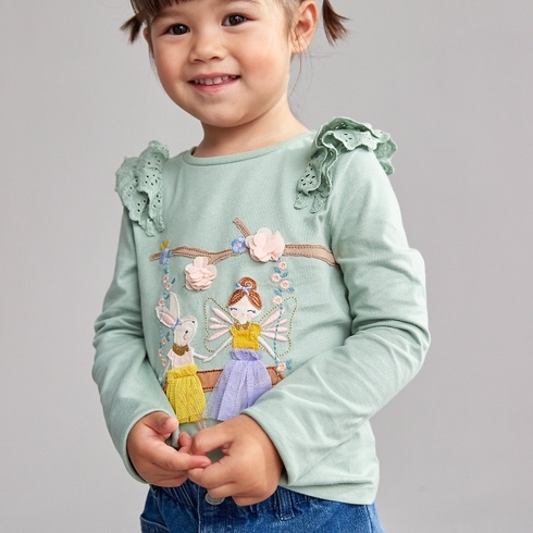 Mothercare Girls Full Sleeves Round Neck Tee -Green