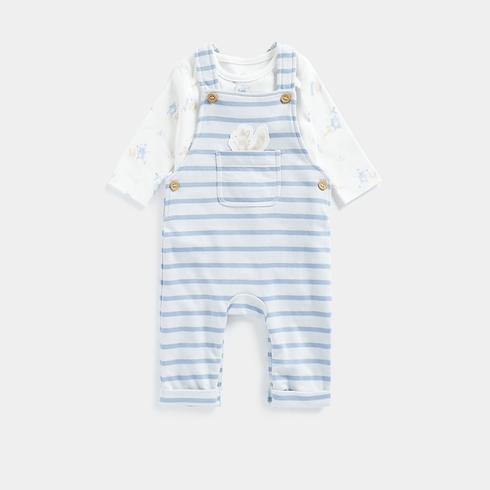 Mothercare My First Woodland Dream Boys Full Sleeves Dungaree Set -Pack of 2-Blue