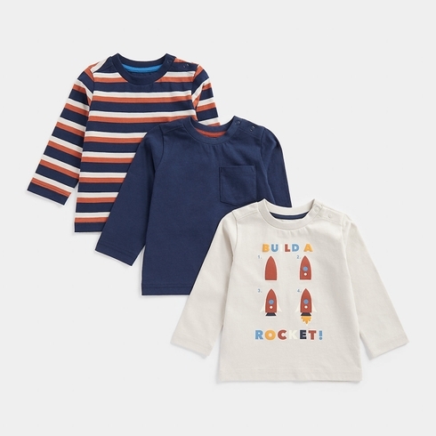 Mothercare Boys Full Sleeves Round Neck Tee -Pack Of 3-Neutral