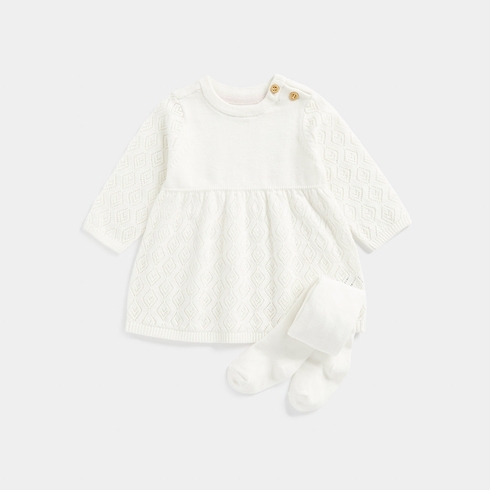 Mothercare Girls Knitted Dress And Tights Set -Pink