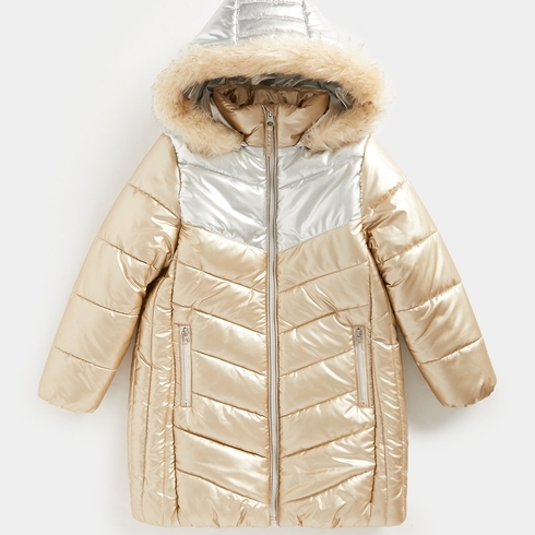 Mothercare Girls Metallic Quilted Puffer Jacket -Brown