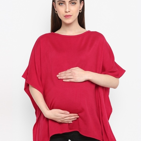 Momsoon women maternity three-fourth sleeves top- Red 