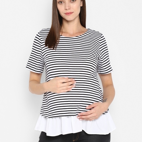 Momsoon women maternity half sleeve top-Striped Black