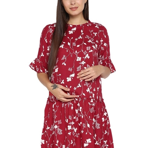 Momsoon women maternity half sleeve casual dress-Printed Red