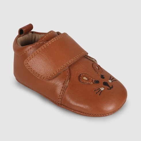 Unisex Pram Shoes Mouse Design - Brown