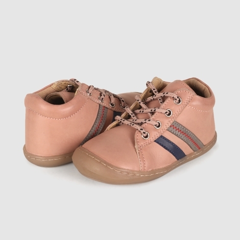 Boys First Walker Shoes Mock Lace Detail - Pink