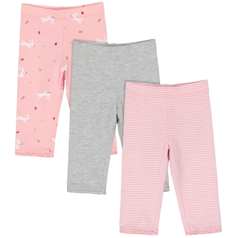 Girls Leggings Striped And Bunny Print - Pack Of 3 - Multicolor