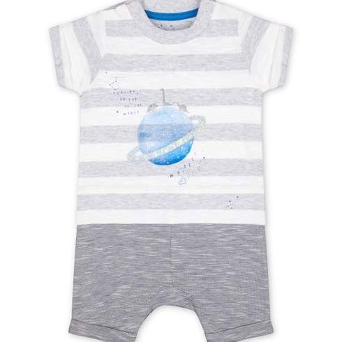 Boys Half Sleeves Mock Romper Space Dino Print - Grey