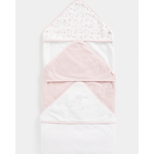 Mothercare Bunny Cuddle and Dry Hooded Towels Pink Pack of 3