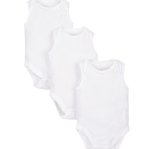 Unisex Sleeveless Bodysuit - Pack Of 3 - White