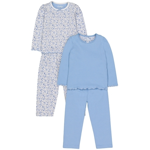 Girls Full Sleeves Pyjamas Floral Print - Pack Of 2 - Blue
