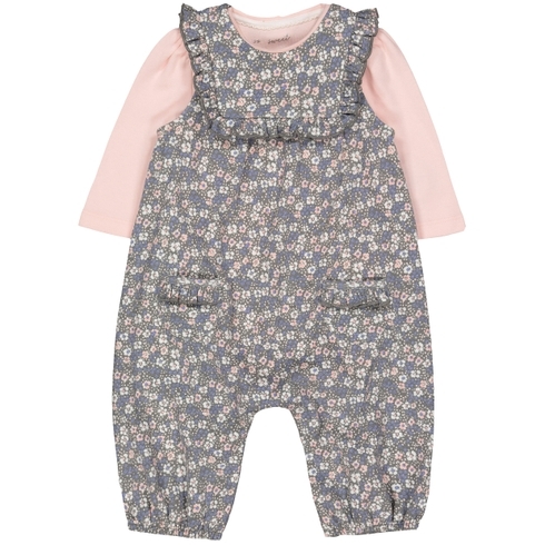 Grey Floral Dungarees And Bodysuit Set
