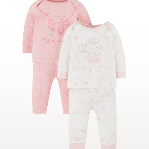 Girls Full Sleeves Pyjamas Novelty Bunny - Pack Of 2 - Pink