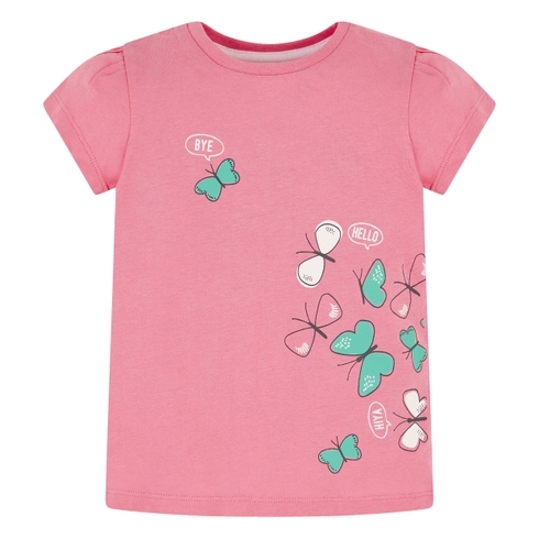 Girls Half Sleeves Butterfly Print T-Shirt - Pink
