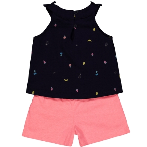 Girls Sleeveless Fruit Print Top And Shorts Set - Multicolor
