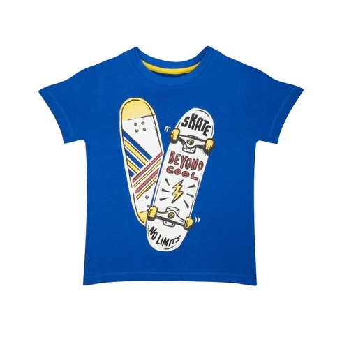 Boys Half Sleeves Skateboard Print T-Shirt - Blue