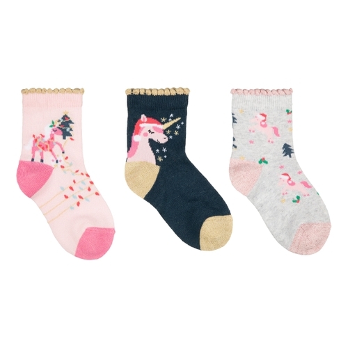 Girls Festive Unicorn Socks - Pack Of 3 - Multicolor