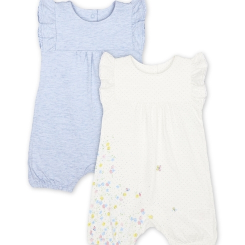 Spring Flower And Blue Frill Rompers - 2 Pack