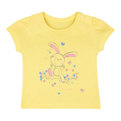 Girls Half Sleeves T-Shirt Pretty Bunny Print - Yellow