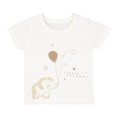 Unisex Half Sleeves Elephant Print T-Shirt - White