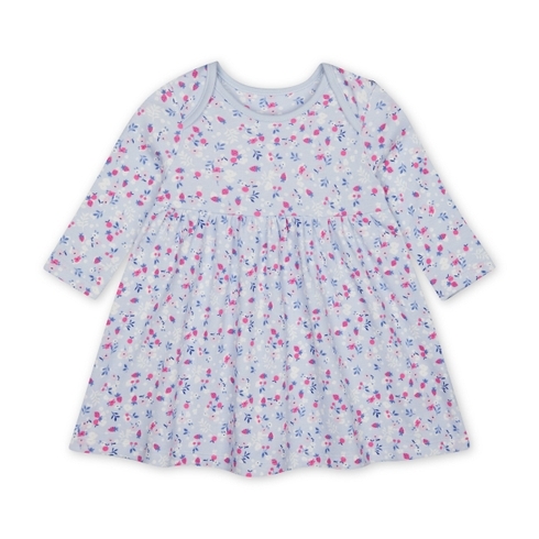 Girls Full Sleeves Floral Print Casual Dress - Blue