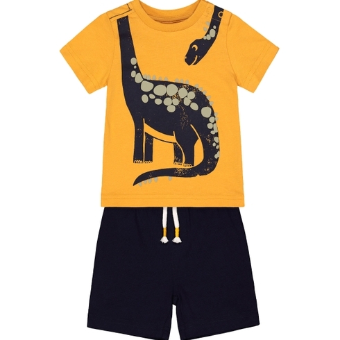 Boys Short T-Shirt Set Dino Print - Yellow Navy